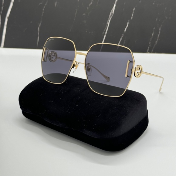 NEW GG1207SA 002 GUCCI GOLD GREY SQUARE WOMEN GUCCI SUNGLASSES - Picture 3 of 16